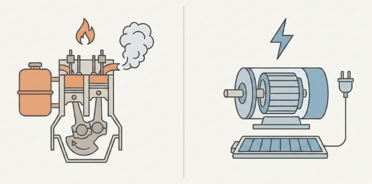 Illustration Verbrennungsmotor: warum ihn die Physik gegenüber dem Elektroantrieb verurteilt
