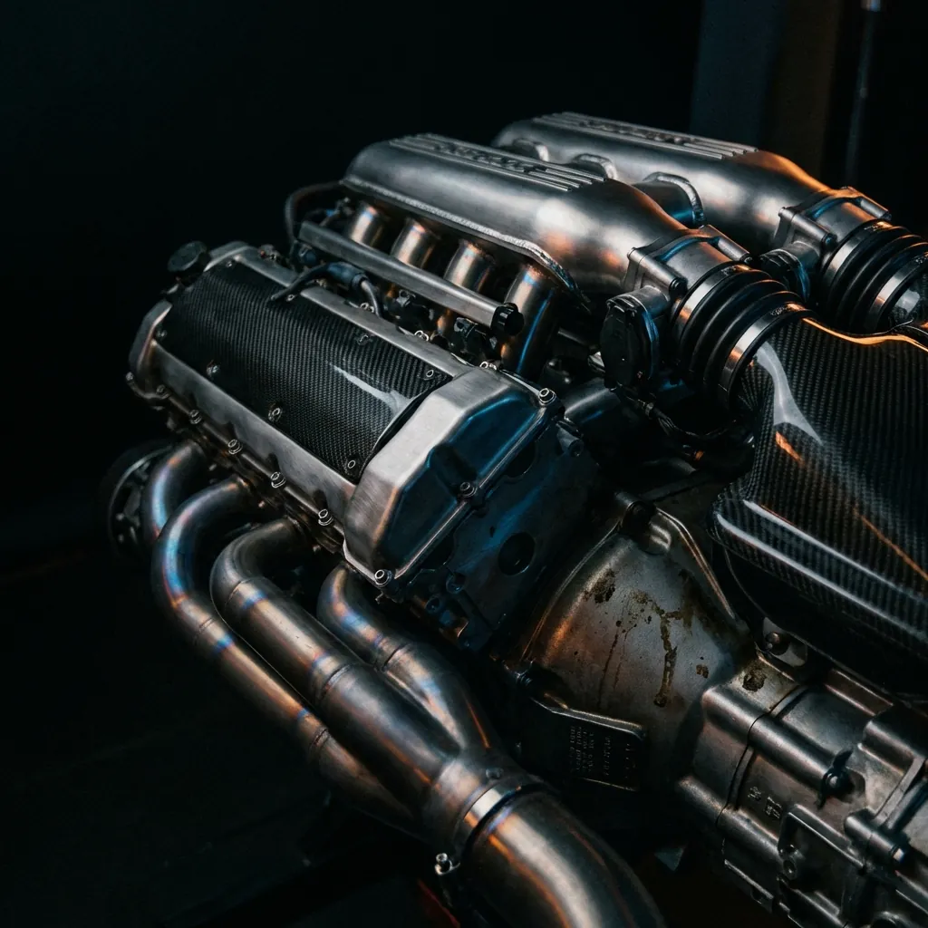 V6-Dieselblock in der Werkstatt, Illustration des Renault 3.0 dCi